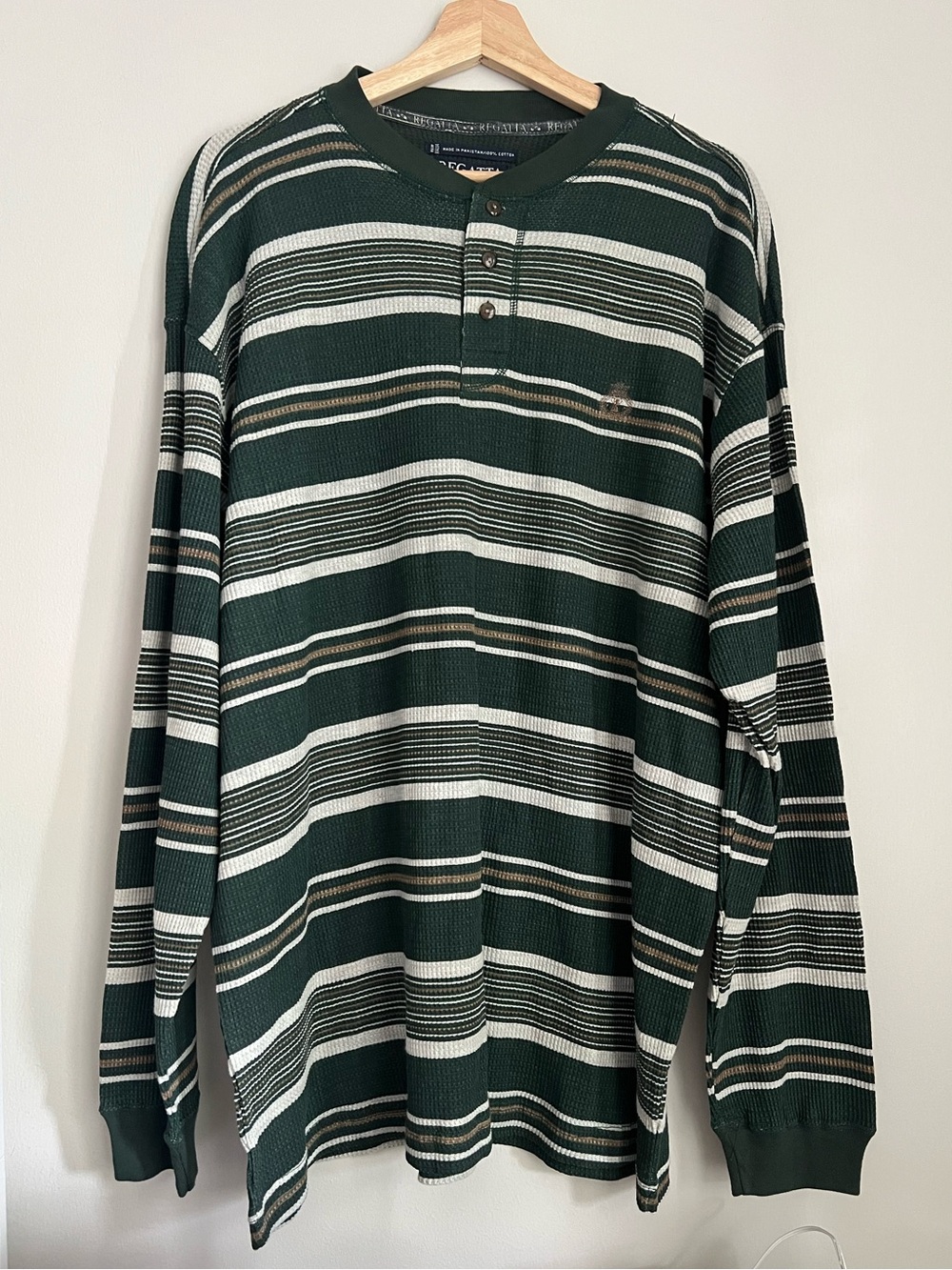 Regatta Men's Dark Green Striped Henley Long-Sleeve Shirt